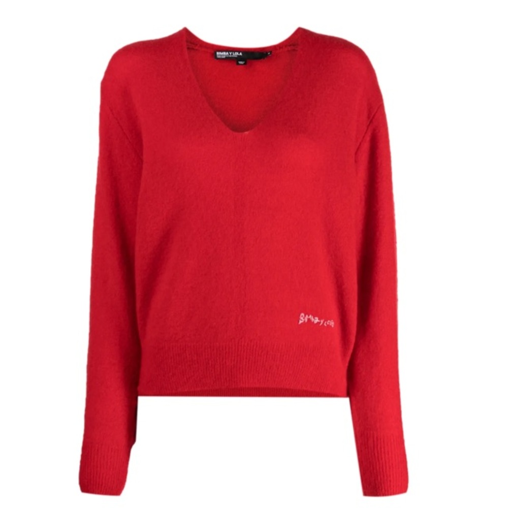 Bimba Y Lola Logo Embroidered V-Neck Jumper Sweater
